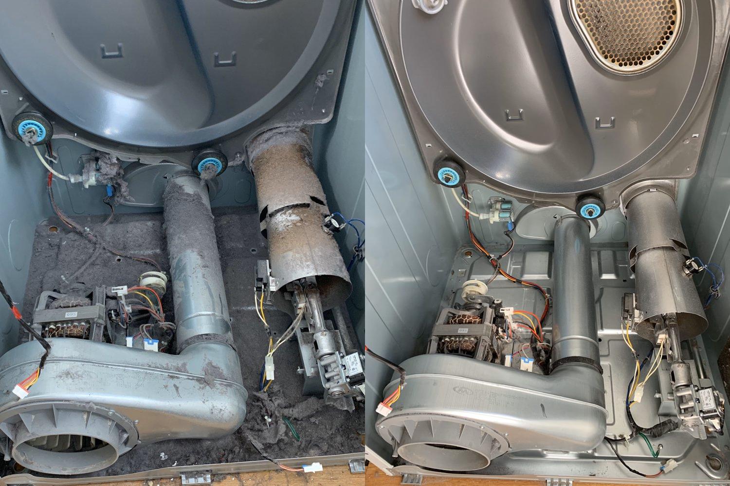 Dryer cleanup before/after