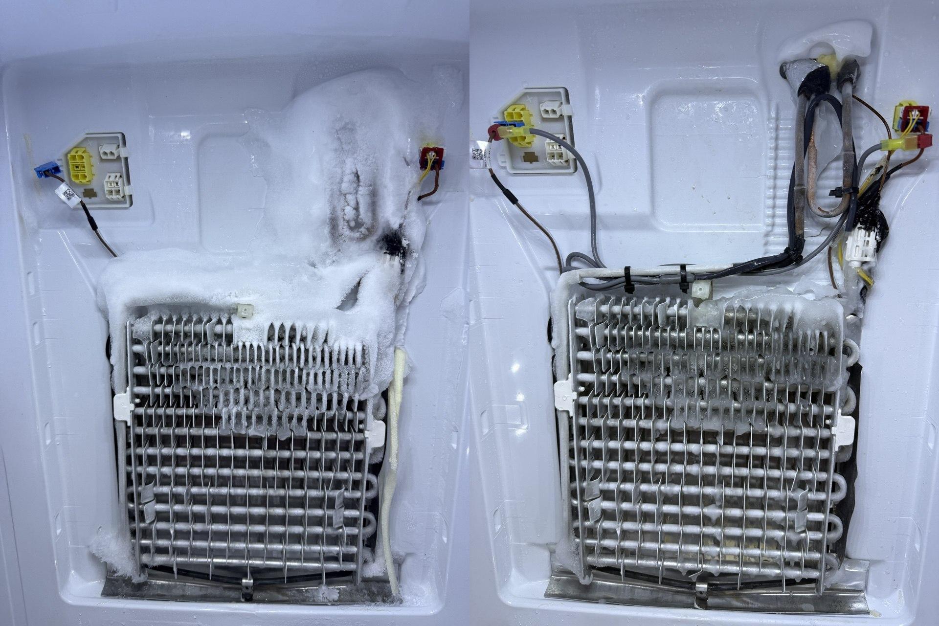 Fridge evaporator before/after